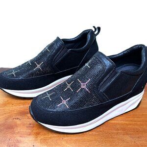 Anna Black Slip on Glitter Sneakers Size 6.5 NWOB